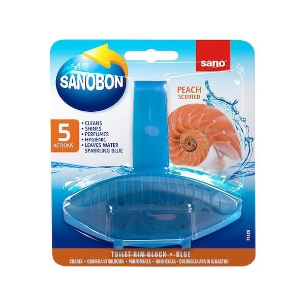 Sano Освежител за тоалетна чиния Blue Peach - SanoBon Toilet Rim Block Blue Peach, 55 гр