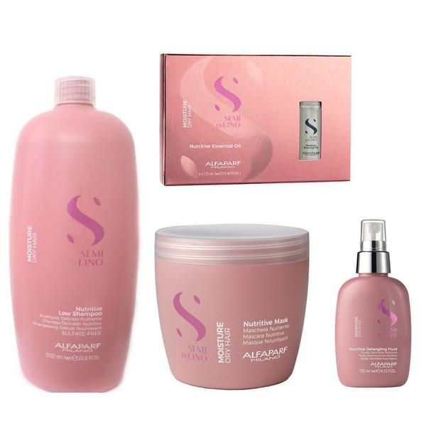 Alfaparf Milano Овлажняващ пакет за суха коса Alfaparf Milano - Хидратиращ шампоан, 1000 мл; Овлажняваща маска, 500 мл; Хидратиращ серум за лечение, 6 ампули х 13 мл; Овлажняваща течност за лечение, 125 мл