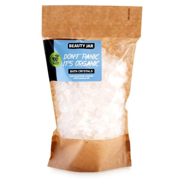 Beauty Jar Овлажняващи кристали за баня с кокосово масло и морска сол Не изпадайте в паника Това е буркан за органична красота, 600 гр