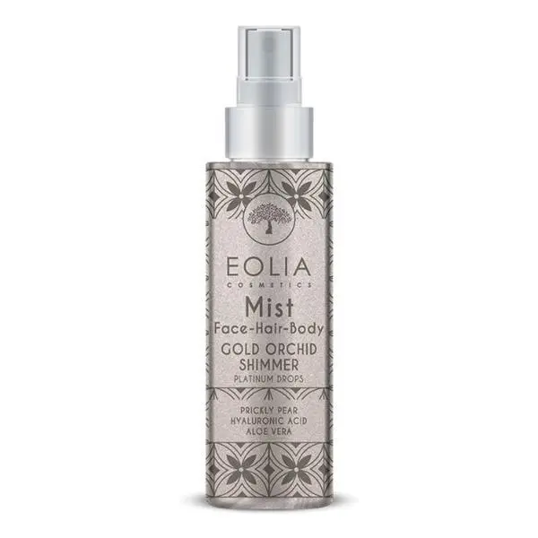 Eolia Cosmetics Озаряващ хидратиращ спрей за лице-тяло-коса - Eolia Cosmetics Gold Orchid Shimmer Mist Platinium Drops Face, Hair &amp; Body, 150 мл