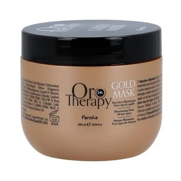 Oro Therapy Озаряваща маска с екстракт от роза, 24K злато и UV защита за всички типове коса - Fanola Oro Therapy Gold Mask, 300 мл