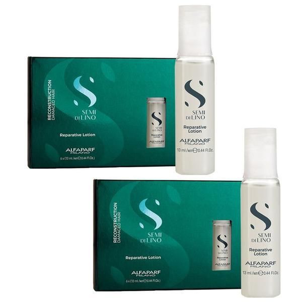 Alfaparf Milano Пакет 2 x Възстановяващ лосион за увредена коса - Alfaparf Milano Semi Di Lino Reconstruction Reparative Lotion, 6 ампули x 13 мл
