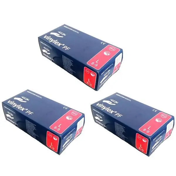 Beautyfor Пакет 3 x Бели винилови ръкавици Без прах Размер L - Beautyfor White Vinyl Gloves, Powder Free, L, 100 броя