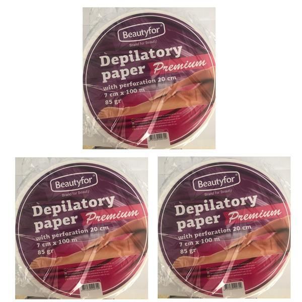 Beautyfor Пакет 3 x хартиена ролка за епилация, първокачествено качество - Депилираща восъчна хартия, ролка, Premium, 85g, 7см x 100м