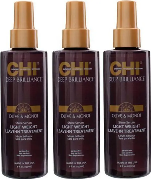 CHI Пакет 3 x Лечебен серум Leave-In за блясък - CHI Farouk Deep Brilliance Olive &amp; Monoi Shine Serum Light Weight Leave-In Treatment, 177мл