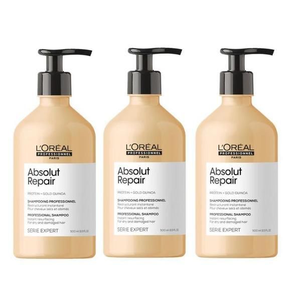 L'oreal Professionnel Пакет 3 x Възстановяващ шампоан за увредена коса - L&#039;Oreal Professionnel Absolut Repair Gold Quinoa + Protein Shampoo, 500мл