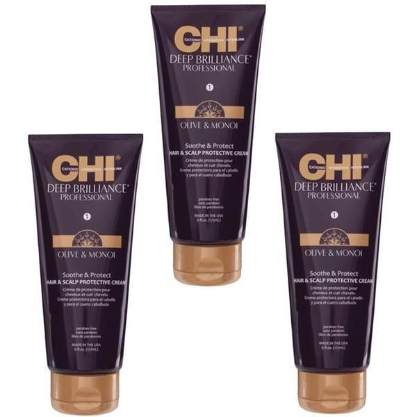 CHI Пакет 3 x Защитен крем за коса и скалп - CHI Farouk Deep Brilliance Olive &amp; Monoi Soothe &amp; Protect Hair &amp; Scalp Protective Cream, 177мл