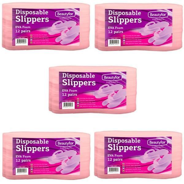 Beautyfor Пакет 5 x Чехли за еднократна употреба от пяна - Beautyfor Disposable Slippers EVA Foam, 12 двойки