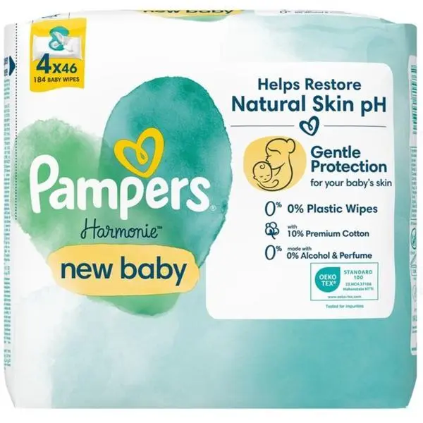 Pampers Пакет бебешки кърпички - Pampers Harmonie New Baby Aloe, 4 x 46 бр