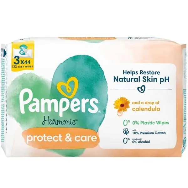 Pampers Пакет бебешки кърпички - Pampers Harmonie Protect&amp;Care Calendula, 3 x 44 бр