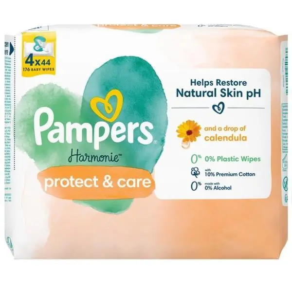Pampers Пакет бебешки кърпички - Pampers Harmonie Protect&amp;Care Calendula, 4 x 44 бр