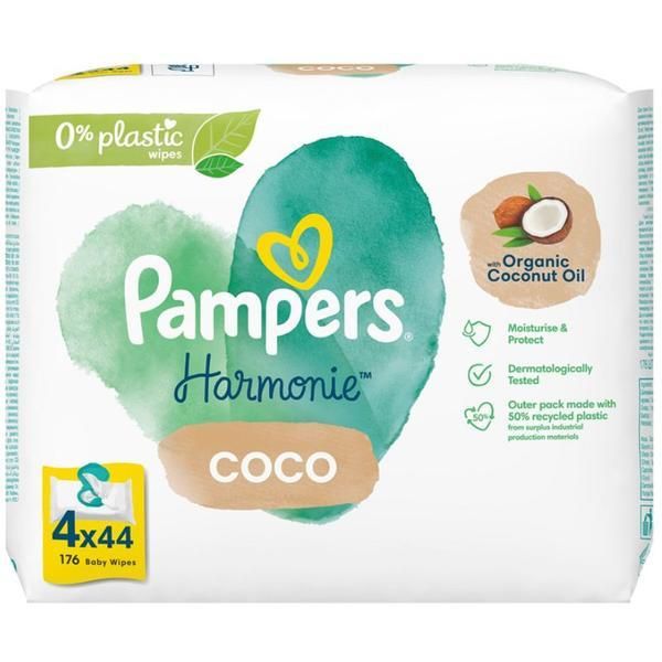 Pampers Пакет мокри кърпички за деца - Pampers Harmonie Coco, 4 x 44 бр
