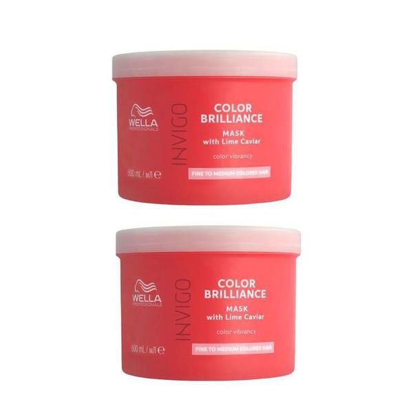 Wella Professionals Пакет от 2 бр. Маска за боядисана коса с тънка/нормална нишка - Wella Professionals Invigo Color Brilliance Fine/Normal, версия 2023, 500 мл
