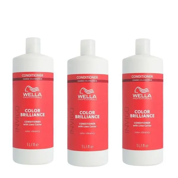 Wella Professionals Пакет от 3 балсама за боядисана коса с груби кичури - Wella Professionals Invigo Color Brilliance Coarse, 1000 мл