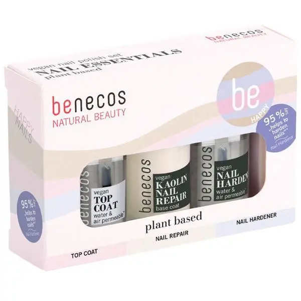 Benecos Пакет от 3 естествени лака за нокти 20-Free, веган &ndash; Benecos Nail Essentials, 1 опаковка