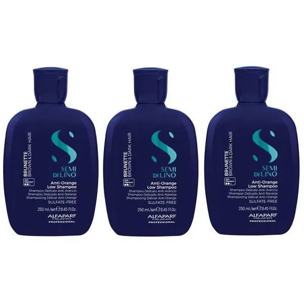Alfaparf Milano Пакет от 3 шампоана за неутрализиране на оранжеви тонове за кестенява и руса коса - Alfaparf Milano Semi di Lino Anti-Orange Low Shampoo, 250 мл