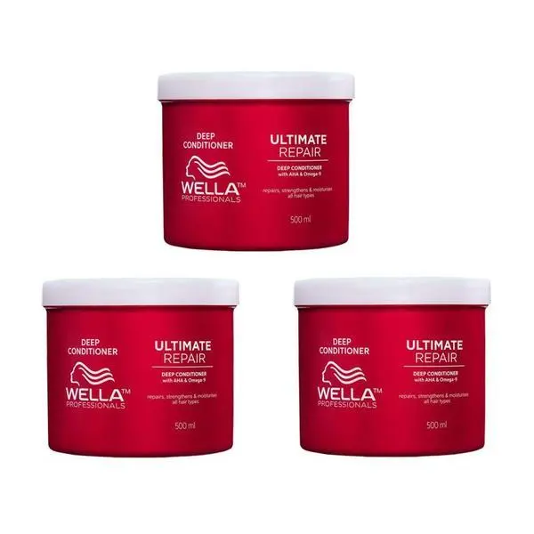 Wella Professionals Пакет от 3 x AHA &amp; Omega 9 Възстановяващ балсам за увредена коса Стъпка 2 - Wella Professionals Ultimate Repair Deep Conditioner, 500 мл