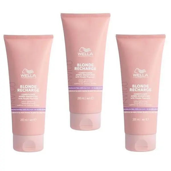 Wella Professionals Пакет от 3 x Балсам с виолетов пигмент за неутрализиране на жълти тонове - Wella Professionals Invigo Blonde Recharge, 200 мл