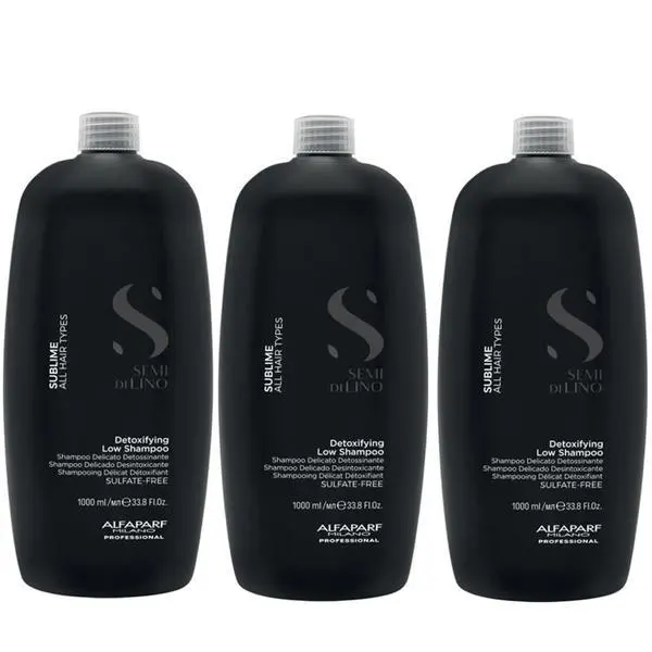 Alfaparf Milano Пакет от 3 x Детоксикиращ шампоан - Alfaparf Milano Semi di Lino Detoxifying Low Shampoo, 1000 мл