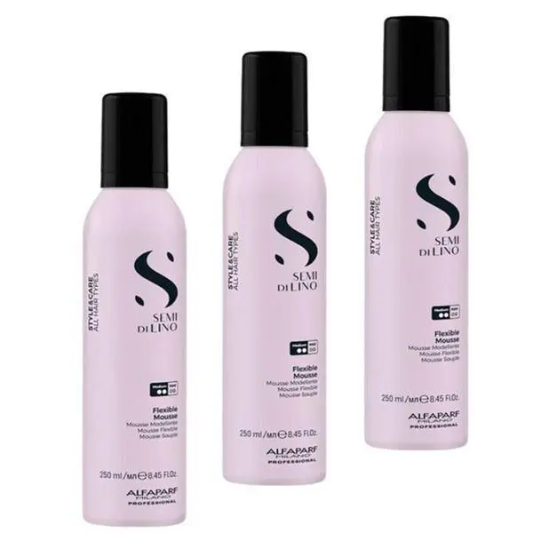 Alfaparf Milano Пакет от 3 x Гъвкав стилизиращ мус - Alfaparf Milano Semi Di Lino Style &amp; Care Flexible Mousse, 250 мл