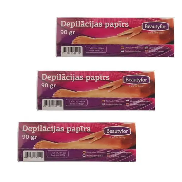 Beautyfor Пакет от 3 x Хартиени ленти за епилация - Beautyfor Waxing Paper Strips, 90 гр, 100 бр