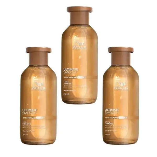 Wella Professionals Пакет от 3 x Хидратиращ шампоан за суха и безжизнена коса със сквалан и омега 9 - Wella Professionals Ultimate Smooth с антистатичен ефект, 250 мл