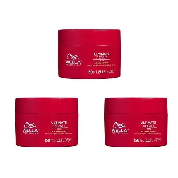 Wella Professionals Пакет от 3 x Интензивна възстановяваща маска с AHA и Омега 9 за увредена коса - Wella Professionals Ultimate Repair Mask, 150 мл