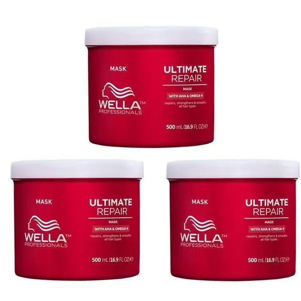 Wella Professionals Пакет от 3 x Интензивна възстановяваща маска с AHA и Омега 9 за увредена коса - Wella Professionals Ultimate Repair Mask, 500 мл