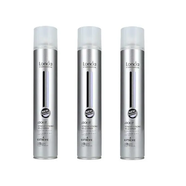 Londa Professional Пакет от 3 x Лак за коса с изключително силна фиксация - Londa Professional Lock It Extreme Strong Hold Spray, 500 мл