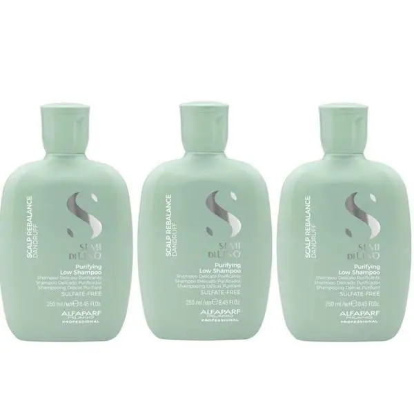 Alfaparf Milano Пакет от 3 x Почистващ шампоан против пърхот - Alfaparf Milano Semi Di Lino Scalp Rebalance Purifying Low Shampoo, 250 мл