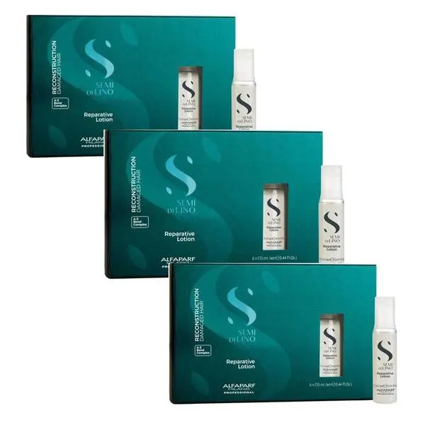 Alfaparf Milano Пакет от 3 x Реконструиращ лосион за увредена коса - Alfaparf Milano Semi Di Lino Reconstruction Reparative Lotion A-Z Bond Complex, 6 x 13 мл