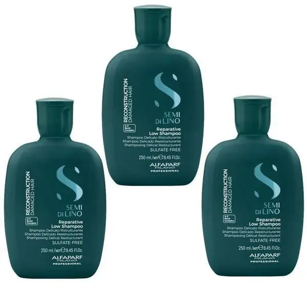 Alfaparf Milano Пакет от 3 x Реконструиращ шампоан за увредена коса - Alfaparf Milano Semi Di Lino Reconstruction Reparative Low Shampoo A - Z Bond Complex, 250 мл
