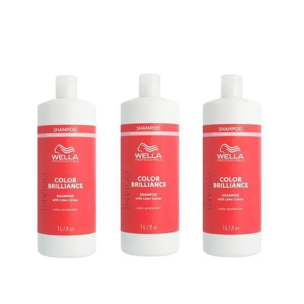 Wella Professionals Пакет от 3 x Шампоан за боядисана коса Фина/Нормална - Wella Professionals Invigo Color Brilliance Fine/Normal Shampoo, 1000 мл