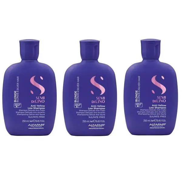 Alfaparf Milano Пакет от 3 x Шампоан за неутрализиране на жълти тонове - Alfaparf Milano Semi di Lino Anti-Yellow Low Shampoo, 250 мл
