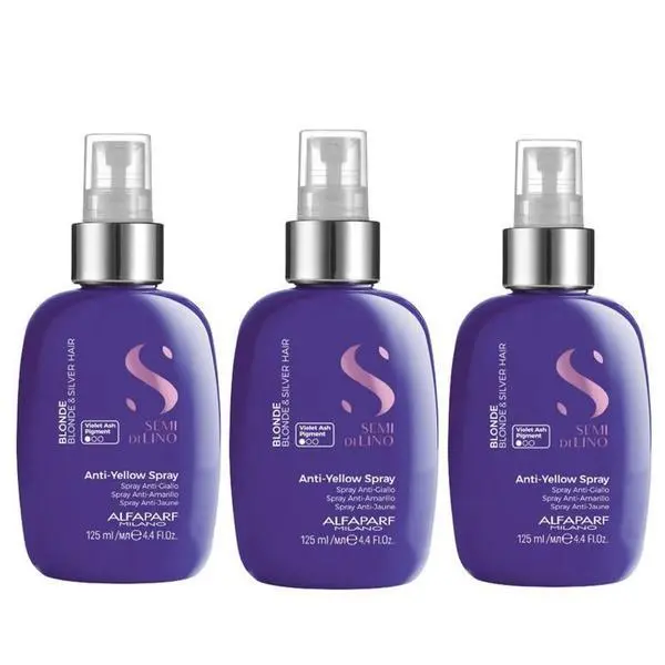Alfaparf Milano Пакет от 3 x Спрей за неутрализиране на жълти тонове - Alfaparf Milano Semi di Lino Anti-Yellow Spray, 125 мл