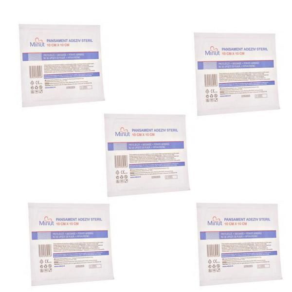Minut Пакет от 5 х Стерилна лепилна превръзка Pore Minut, 10 х 10 см