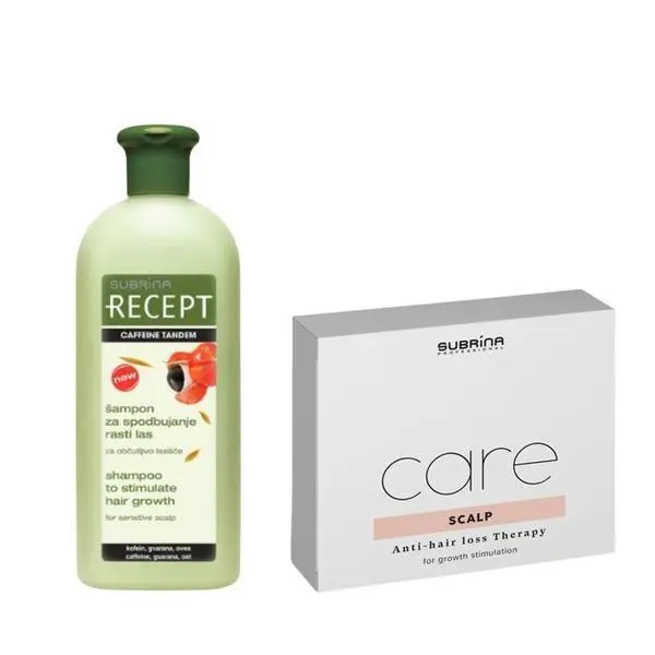 Subrina Пакет против косопад за чувствителен скалп - Subrina Professional: Recept Caffeine Tandem Shampoo 400 мл, Ампули за грижа за скалпа 5 x 10 мл