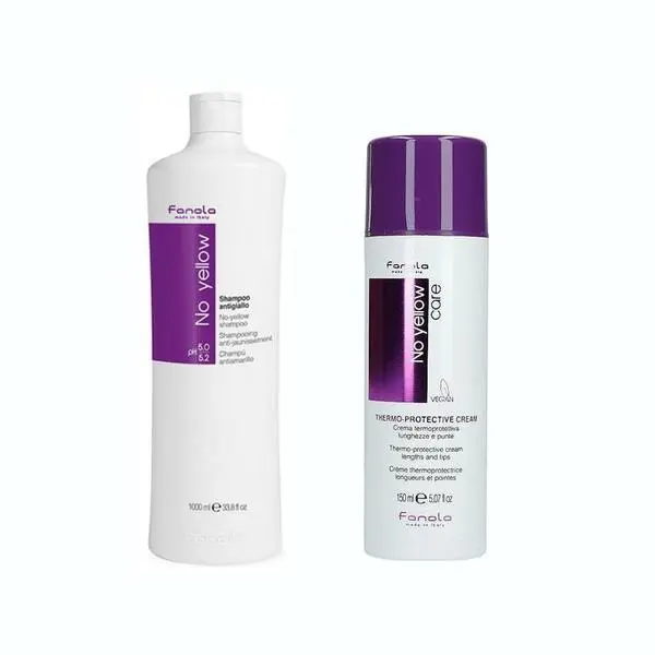 Fanola Пакет против жълти тонове - Fanola No Yellow: Шампоан, 1000 мл + Термозащитен крем, 150 мл