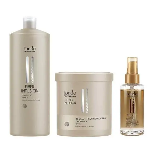 Londa Professional Пакет с кератин - Londa Professional Fiber Infusion: Шампоан 1000 мл, Реконструктивна терапия 750 мл, Арганово масло 100 мл