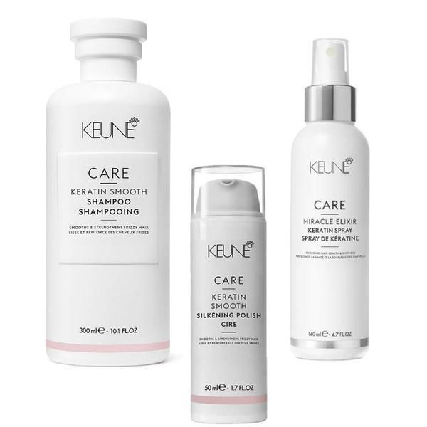 Keune Пакет с Кератин за коса - Keune Care Keratin Smooth: шампоан 300 мл, крем за коса 50 мл, лечение 140 мл