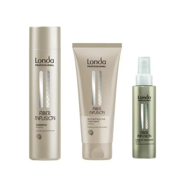 Londa Professional Пакет с кератин за реконструкция - Londa Professional Fiber Infusion Keratin: Шампоан 250 мл, Реконструктивна терапия 200 мл, 5-минутна терапия 100 мл