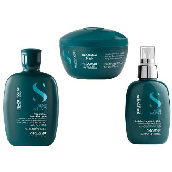 Alfaparf Milano Пакет с възстановяващ ефект за увредена коса - Alfaparf Milano Semi di Lino Reconstruction Repairing: Шампоан 250 мл, маска 200 мл, Флуид против накъсване 125 мл