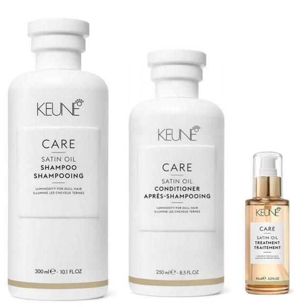 Keune Пакет за блясък - Keune Care Satin Oil: Шампоан 300 мл, Балсам 250 мл, Масло 95 мл