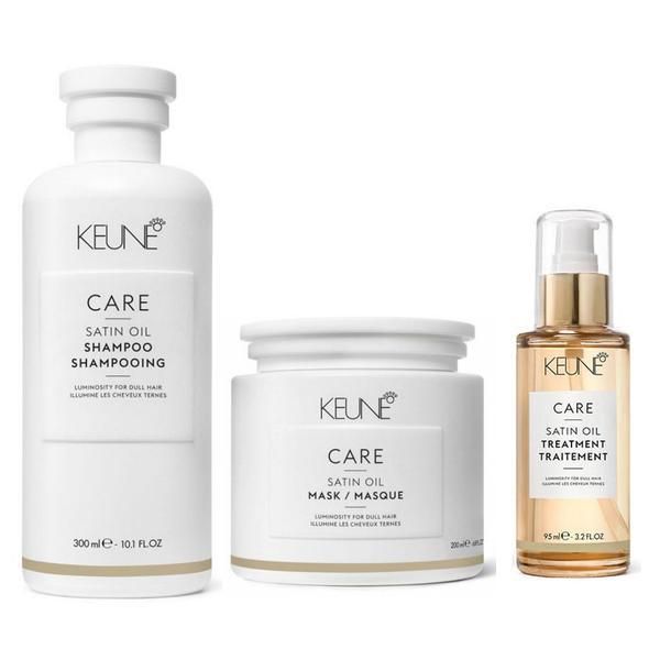 Keune Пакет за блясък- Keune Care Satin Oil: шампоан 300 мл, маска 200 мл, масло 95 мл