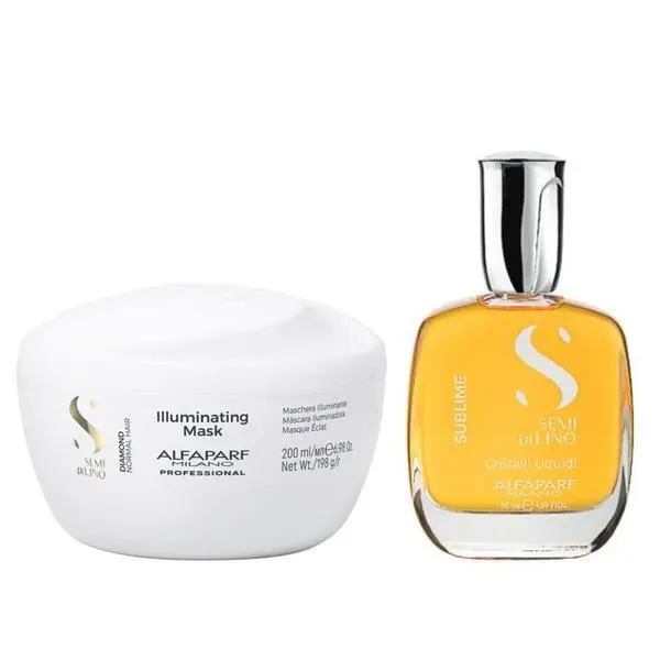 Alfaparf Milano Пакет за блясък за нормална коса - Alfaparf Milano Semi Di Lino Diamond Illuminating: Маска 200 мл, Серум 50 мл