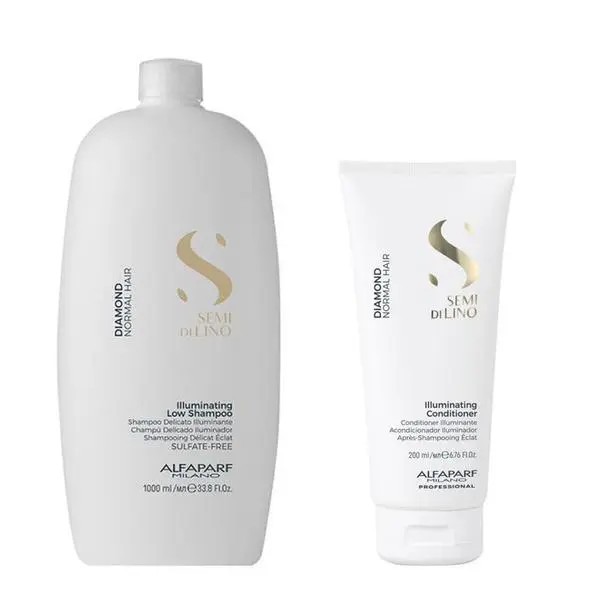 Alfaparf Milano Пакет за блясък за нормална коса - Alfaparf Milano Semi di Lino Diamond Illuminating: Шампоан 1000 мл, Балсам 200 мл