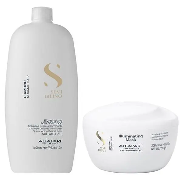 Alfaparf Milano Пакет за блясък за нормална коса - Alfaparf Milano Semi di Lino Diamond Illuminating: Шампоан 1000 мл, Маска 200 мл