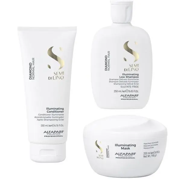 Alfaparf Milano Пакет за блясък за нормална коса - Alfaparf Milano Semi di Lino Diamond Illuminating: Шампоан 250 мл, Балсам 200 мл, Маска 200 м