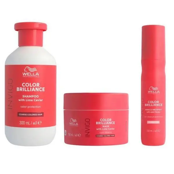 Wella Professionals Пакет за боядисана груба коса - Wella Professionals Invigo Color Brilliance Coarse: Шампоан 300 мл, Маска 150 мл, Miracle BB спрей 150 мл