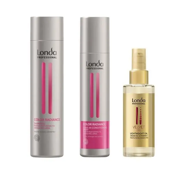Londa Professional Пакет за боядисана коса - Londa Professional Color Radiance &amp; Velvet Oil: Шампоан 250 мл, Балсам спрей без отмиване 250 мл, Арганово масло 30 мл